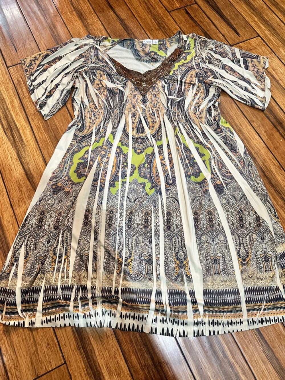 Cato Multicolor Paisley Print Top with Lime Accent